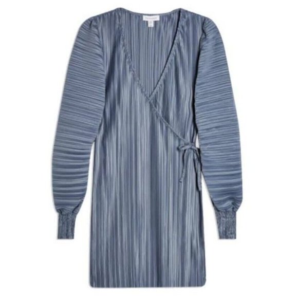 TOPSHOP wrap dress crinkle fabric Sze 12 RRP$168 bought in UK RARE slate blue - Picture 2 of 8